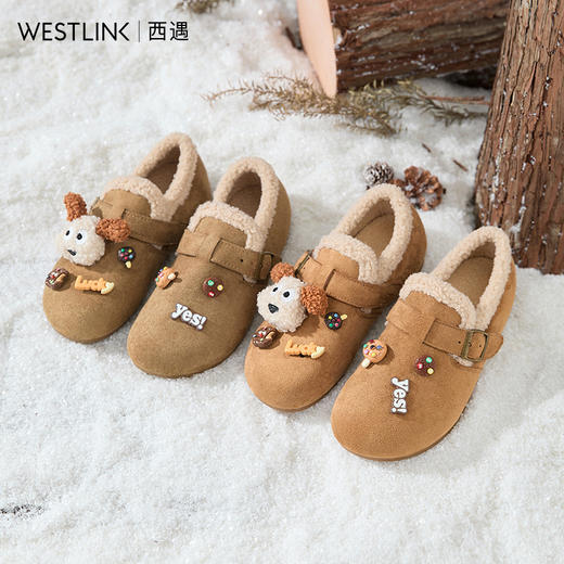 西遇全包加绒勃肯鞋女新款冬季丑萌小狗毛毛鞋软底外穿棉鞋K2357304 商品图4