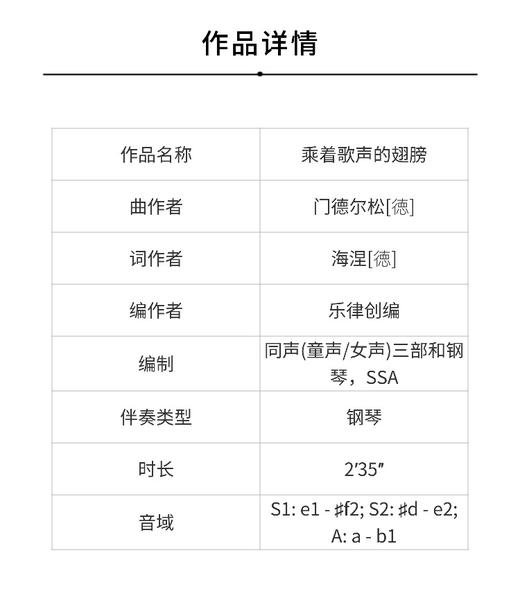 乘着歌声的翅膀（门德尔松 曲 / 乐律创编工作室 编曲）SSA合唱和钢琴 正版合唱乐谱「本作品已支持自助发谱 首次下单请注册会员 详询客服」 商品图1