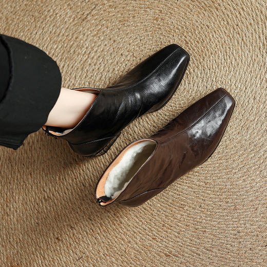 【预售5天】真皮真毛粗跟羊皮短靴女冬季羊羔毛雪地靴方头高跟瘦瘦靴保暖大棉鞋MLJ&C210 商品图1