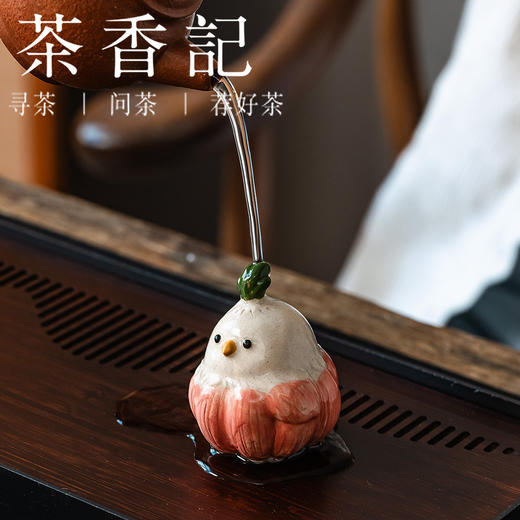 茶香记紫砂段泥萌宠小摆件红色蒜鸟茶室茶宠摆件可爱温馨可养可玩 商品图2