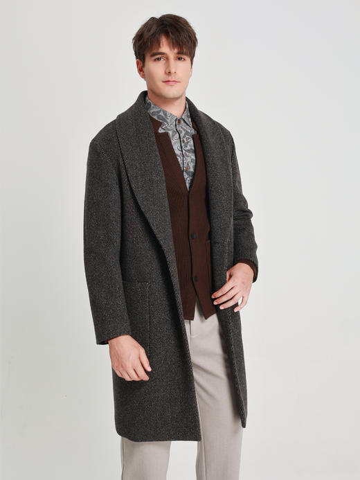 callisto咖色青果领微阔羊毛混纺大衣 商品图2