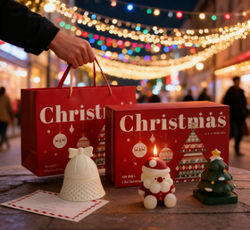 Homeflower圣诞节香薰蜡烛礼盒 | 圣诞节伴手礼、精致装饰摆件、点燃温馨氛围、赠礼袋