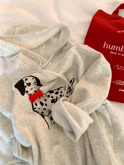 【169元任选2件】现货！花灰色斑点狗连帽加绒卫衣 商品图13