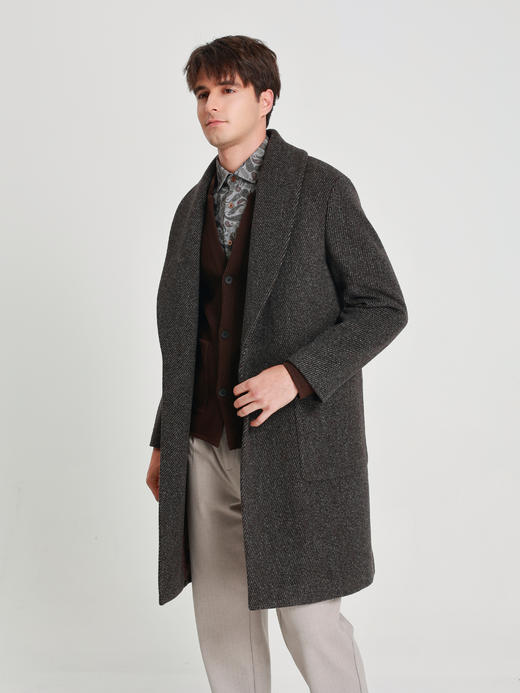 callisto咖色青果领微阔羊毛混纺大衣 商品图3