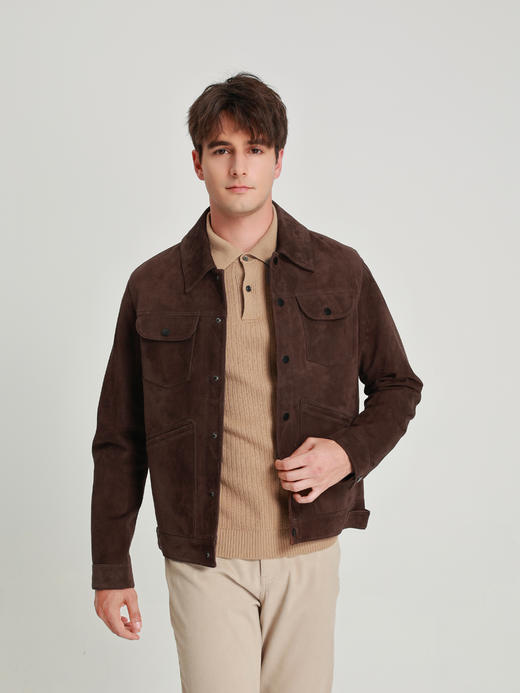 callisto雪茄棕麂皮绒羊皮革轻工装皮衣 商品图2