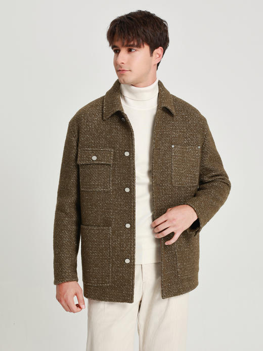 callisto织艺系列咖色绵羊毛混纺巴恩外套 商品图2