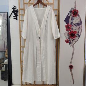 「断码清仓」亚麻白色长款开衫ZFYY098