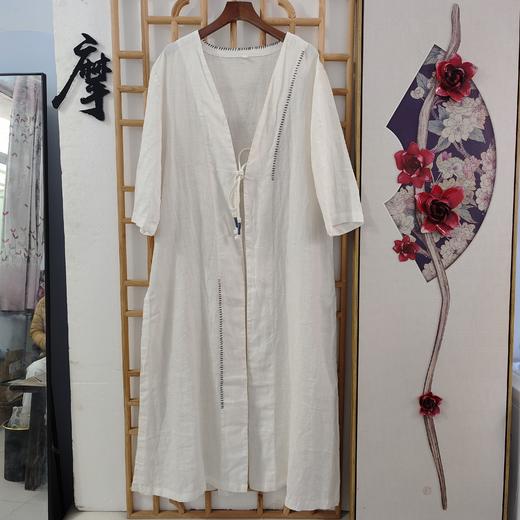 「断码清仓」亚麻白色长款开衫ZFYY098 商品图0