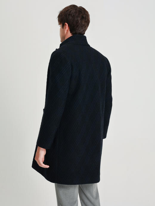 callisto星空蓝羊毛混纺微阔菱形格纹编织大衣 商品图4