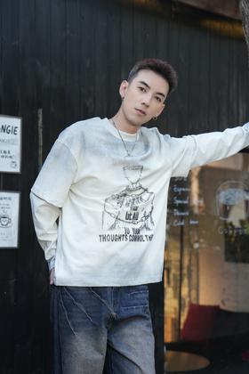 W53431143手绘假两件长袖T恤