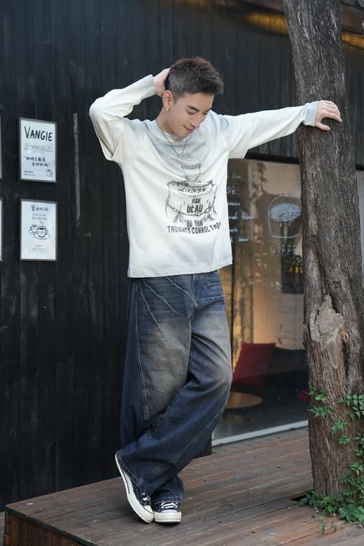 W53431143手绘假两件长袖T恤 商品图2