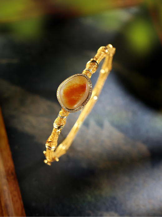 圆满|18K金镂空籽料原石手镯-56圈 商品图2