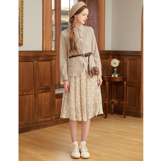 Famecoco范可儿假两件拼接连衣裙春通勤优雅碎花雪纺女士连衣裙F211FA002 商品图2