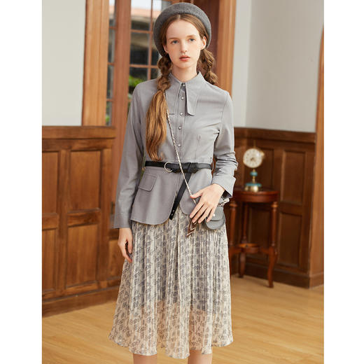 Famecoco范可儿假两件拼接连衣裙春通勤优雅碎花雪纺女士连衣裙F211FA002 商品图4