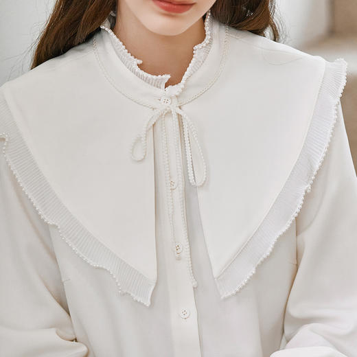 Famecoco范可儿披肩立领衬衫秋冬复古风甜美荷叶袖女式通勤衬衣FAB8BH023 商品图5