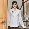 Famecoco范可儿披肩立领衬衫秋冬复古风甜美荷叶袖女式通勤衬衣FAB8BH023 商品缩略图2