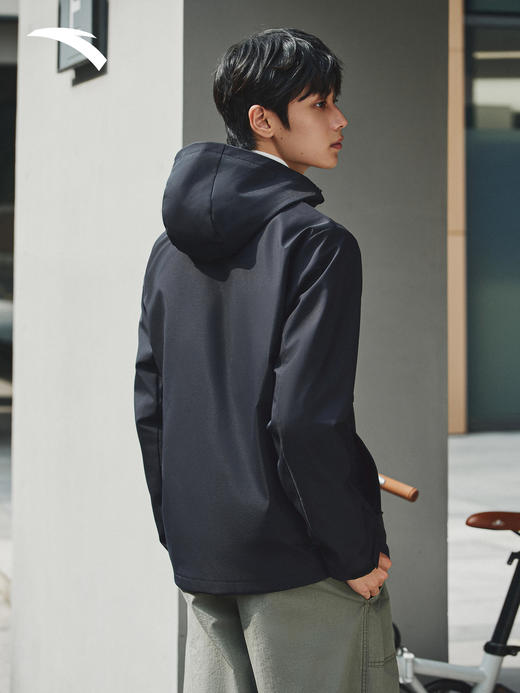 安踏KT系列外套男连帽防风防泼水黑色运动上衣152541602N-2 商品图2