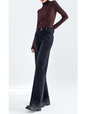 「老顾客福利品」洛诗琳炭黑色加绒窄版直筒裤2025年冬季新款高腰显瘦牛仔裤加绒加厚长裤女64314