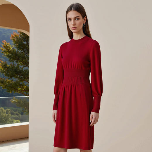 EITIE爱特爱冬季新款100%绵羊毛时尚气质收腰显瘦长袖针织连衣裙7601307 商品图11