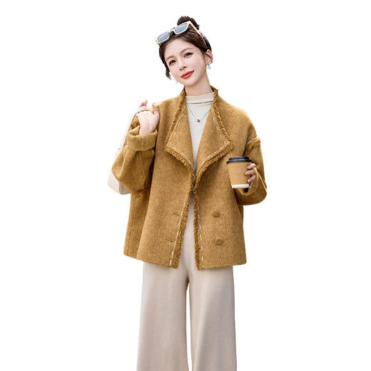 休闲风毛呢大衣韩版时尚宽松，大翻领短款双面羊毛外套HR-846 商品图4
