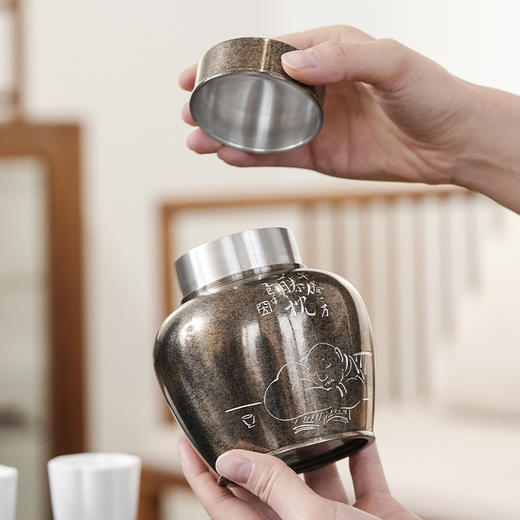 斑锡龙锦眠茶仓复古小号锡罐纯锡茶叶罐密封储茶云南个旧手工锡器 商品图4