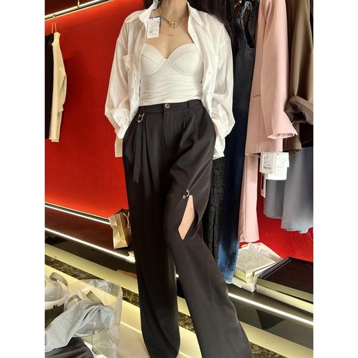 黑色设计感休闲宽松拖地直筒阔腿西裤 商品图9