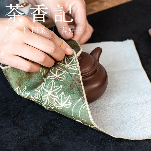 茶香记茶壶盖碗保护方巾麂皮绒防磕碰魔术贴绿色花鸟敦煌飞天梅竹26*26cm实用百搭防磕碰 商品图2