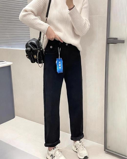 D110798厚绒小个子水貂绒保暖宽松垮裤高腰弹力哈伦牛仔裤女 商品图1