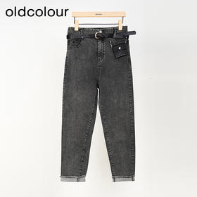 oldcolour欧珂夏季黑色简约时尚休闲日常水洗牛仔长裤女N21113119A