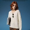 【à perles】 V领落肩宽松全羊毛绞花毛衣 商品缩略图0
