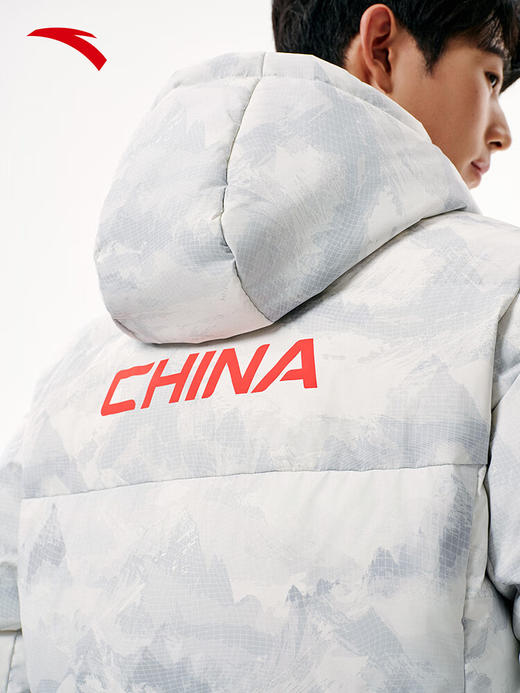 安踏【商场同款】六度芯 火山岩防泼水男长款羽绒服152547943N 纯净白/满地印-1 商品图2