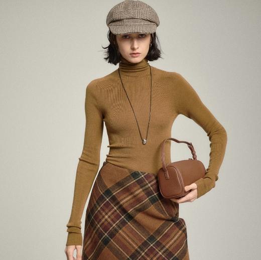 【à perles】 复古''格''调 100%羊毛格纹小A字斜裁高腰显瘦毛呢半裙 商品图4