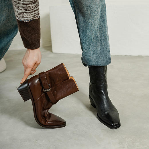 【预售5天】轻软舒适度时尚秋冬方头粗跟中跟短筒靴子摩登时装靴PS&PS2532 商品图4