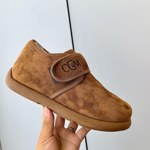 法式加绒保暖魔术贴勃肯鞋女豆豆平底秋冬百搭平底懒人毛呢棉鞋 商品图2