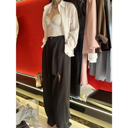 黑色设计感休闲宽松拖地直筒阔腿西裤 商品图8