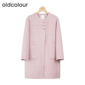 oldcolour冬季新品时尚保暖气质圆领手工呢料长外套女P411506A1