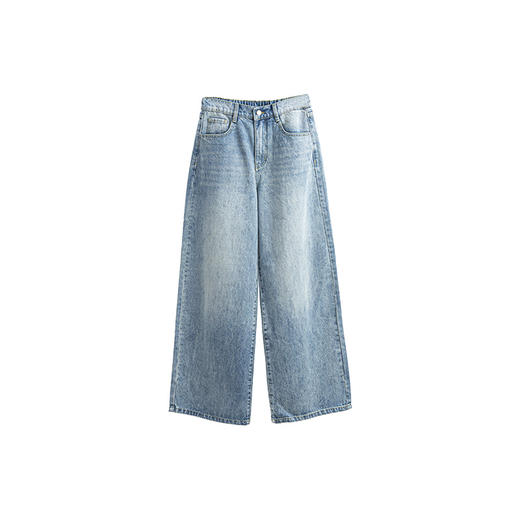 绽放750朵/开朗·纯棉直筒洗水蓝牛仔长裤文艺百搭宽松显瘦直筒裤 商品图4