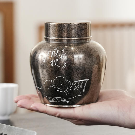 斑锡龙锦眠茶仓复古小号锡罐纯锡茶叶罐密封储茶云南个旧手工锡器 商品图2