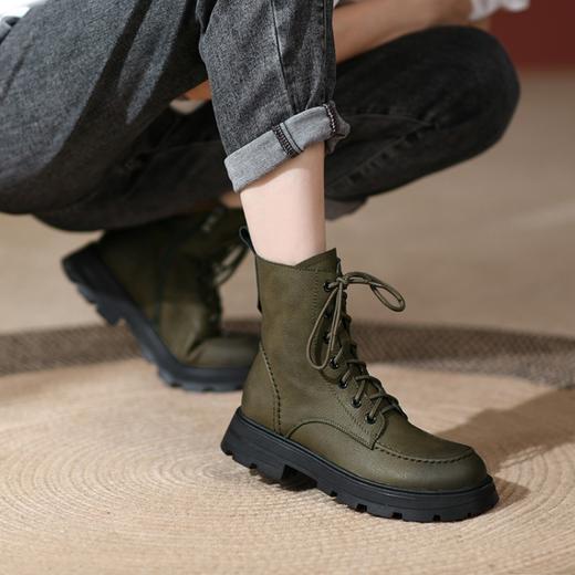 Ech&yolo系带拼接牛皮圆头百搭轻奢马丁靴HBP-1892 商品图0