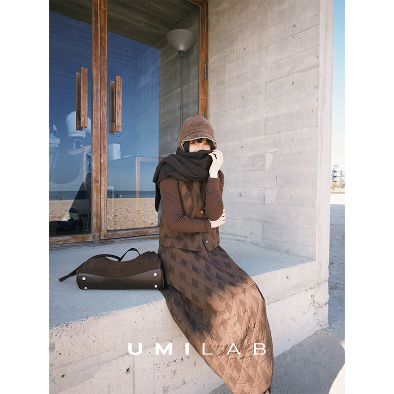 UMILAB｜序格*个性小众 肌理感菱格棉面料 马甲/松紧花苞半裙E279W