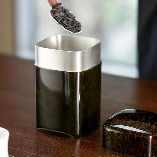 斑锡龙锡罐幽篁茶仓大漆戗金纯锡中号密封茶叶罐储茶罐手工锡器 商品图3