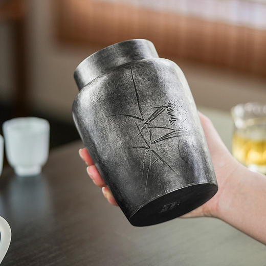 斑锡龙锡罐鸣幽茶仓复古纯锡茶叶罐密封储茶罐手工锡器 商品图3