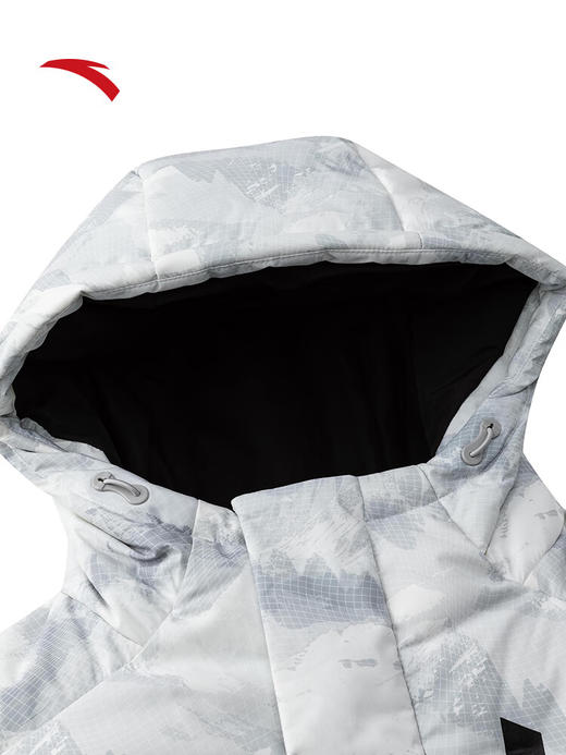 安踏【商场同款】六度芯 火山岩防泼水男长款羽绒服152547943N 纯净白/满地印-1 商品图7