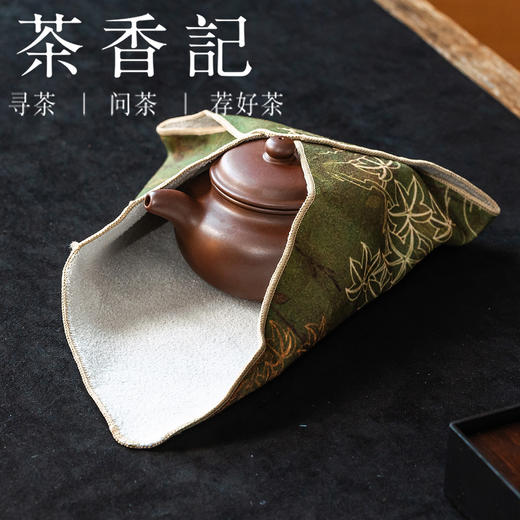 茶香记茶壶盖碗保护方巾麂皮绒防磕碰魔术贴绿色花鸟敦煌飞天梅竹26*26cm实用百搭防磕碰 商品图1