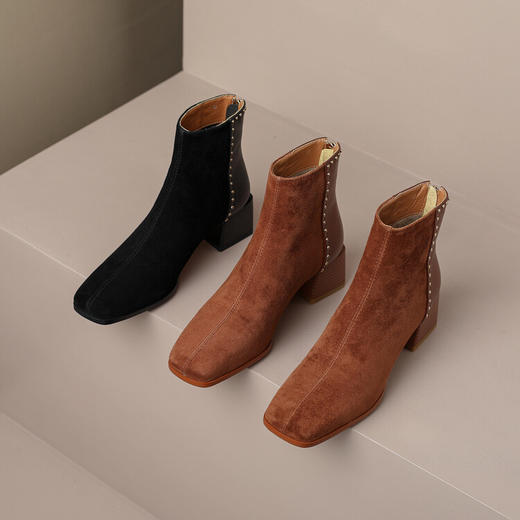 Ech&yolo牛皮+羊皮拼接时装复古及踝短靴HBP-1808 商品图4