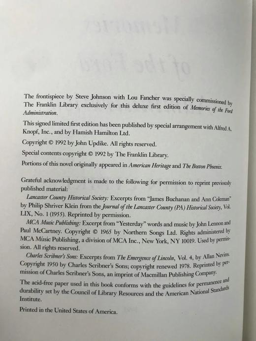 签名首版！厄普代克《福特政府回忆录》 富兰克林图书馆豪华仿皮 商品图5