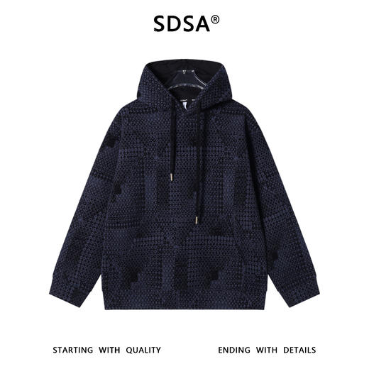 WY1286SDSA男士秋冬新款痞帅男装简约撞色格子提花抽绳连帽卫衣百搭宽松 商品图1