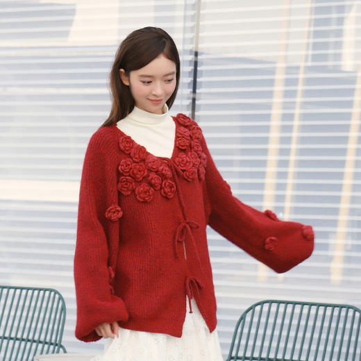 复古立体花朵系带毛衣-纪念日百货门店同款167043221 商品图0
