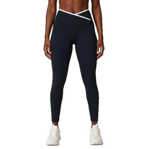 跃牌【安琪拉系列】裸感紧身瑜伽裤交叉高腰撞色弹力紧身裤女运动跑步健身裤长裤 商品图4