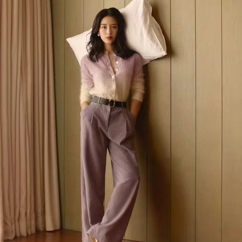 【à perles】舒适好穿 紫色絮语灯芯绒直筒裤